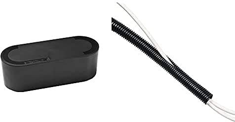 D-Line Cable Tidy Box Hide and Conceal Extension Blocks and Electrical Cables - Small, Black & Cable Tidy Tube, Cable Management Sleeve, 1.1 meter length x 25mm outer diameter – Black