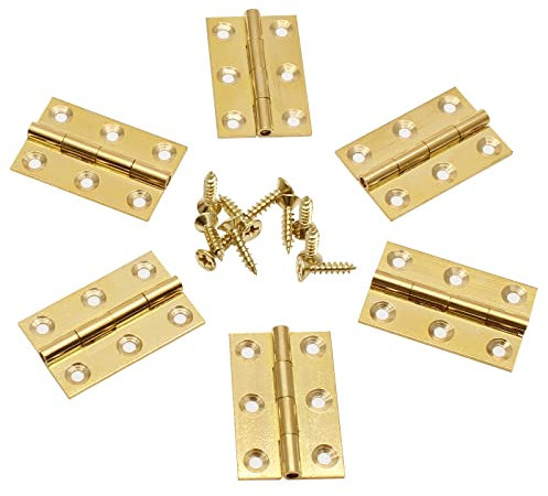 6 Stück 1,5 Zoll Messing Scharniere Gold Schmuckkästchen kleine Schrank quadratische Türscharniere faltbar Handwerk Scharniere Heavy Duty für Möbel Schrank