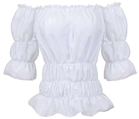 Grebrafan Womens Peasant Blouse Off Shoulder Ruffle Shirts Boho Smocked Top