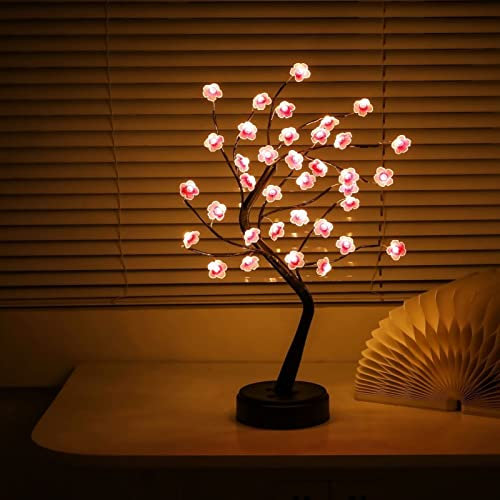 Lampe bonsaï en Fleurs de Cerisier de 45,7 cm avec 36 Branches réglables à Del, Jolies décorations pour Chambre à Coucher, Maison, fête de Noël, Fonctionne avec Piles/USB, Lampe de Table décorative