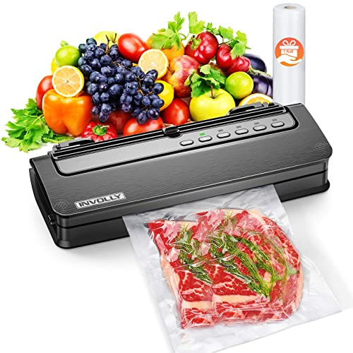 Involly Vakuumiergerät, Folienschweißgerät für lebensmittel und Sous Vide, Vakuumiergerät mit Vakuumierbeutel, Cutter und Aufbewahrungsrolle, für Nasse und Trockene Lebensmittel