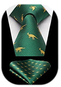 HISDERN Corbatas Verde Hombre y Pañuelo Corbata con Motivo Dinosaurio Modernas Conjunto Corbatas Elegante Boda