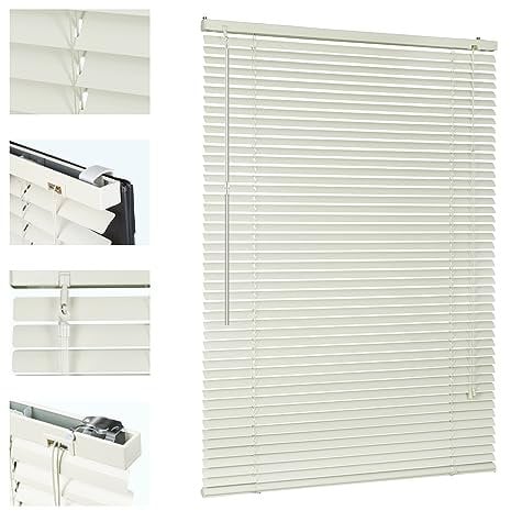 Sekey Klemmfix-Jalousie für Fenster freihängend, 25mm Alu-Lamellen, mit Bohren, inklusive Montagematerial Aluminium-Jalousie ohne Bohren, 80x130cm,Putzfarbe