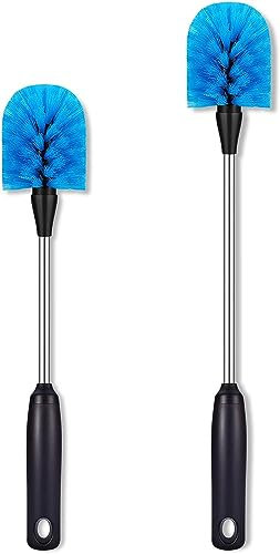 Stainless Steel Bottle Brush, 2 Pack Long Handle Water Bottle Scrubbing Brush, Built for Cleaning Sports Bottles, Baby Bottles, Cups, Mugs, Glasswares,13 in - 15 in