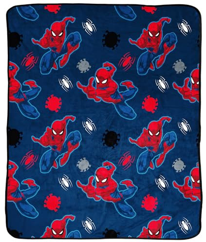 Marvel Spiderman Plüsch-Überwurfdecke, Maße: 127 x 152 cm, superweiche blaue Fleece-Superhelden-Bettwäsche für Kinder