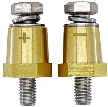 Ampper Brass Battery Terminal Charging Posts, Battery Post Adapter (+/-) with Solid M8 Bolts as Male Posts Direct to Battery, Pack of 2