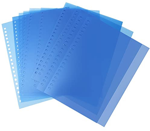 Dekaim Papierbindefolie, blau, A5, transparent, PP-Bindungsfolie, Einband, Stanzer, Dokumentenmappen, 20 Löcher, 10 Stück