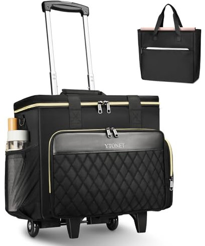 Ytonet Rolling Teacher Bag with 15.6 Inch Laptop Compartment, Laptop Trolley Bags with Detachable Dolly and File Teacher Tote, Large Roller Cases for Women Teaching Office Work Craft Teacher, Black