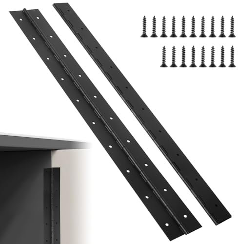 2 Pack Heavy Duty Piano Hinges, 24 Inch x 3 Inch Open Width Stainless Steel Piano Hinge 0.06 Thick Black Continuous & Piano Hinges with Screws for Wood Furniture, Door, Wooden Box