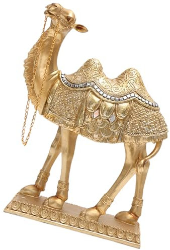 Stehende Kamel-Skulptur mit Sätteln, Decke, Kunstharz, Wüstentierfigur für Bücherregale Dekoration