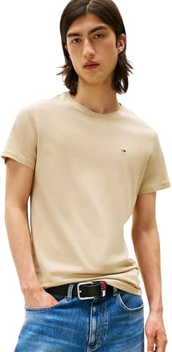 Tommy Jeans Herren T-Shirt Kurzarm Original Slim Fit, Beige (Silt), S