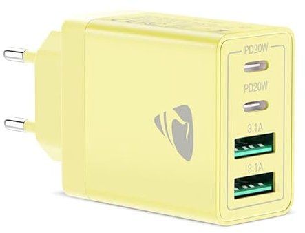 Caricatore Rapido USB Multipla Alimentatore PD & QC3.0 Caricabatterie Spina 40W 4Porto,Carica Cellulare USB da Muro,Carica Cellulare per iPhone 16/15/14/13,Samsung Galaxy S21,Xiaomi,Huawei