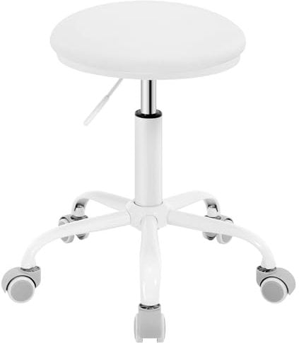 EUGAD Schminkhocker höhenverstellbar, Drehhocker mit Rollen, runder Hocker 360° drehbar, für Ankleidezimmer, Schlafzimmer, Kunstleder, Weiß