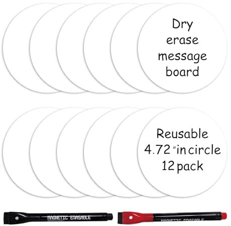 Haftnotizen Selbstklebende Notizzettel Wiederverwendbare Dry Erase Sticky Notes Runde Whiteboard Aufkleber mit 2-Markern,12-Pack 12cm im Kreis (Weiß)