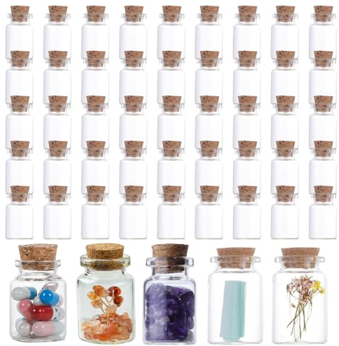 Xbessc 50 Stück 5ml Mini Flaschen Kleine Glasflaschen zum Befüllen Glasfläschchen mit Korken Kleine Korkflaschen Reagenzglas Wunschflaschen Uftdichte Flaschen für DIY Hochzeitsdeko Gewürzgläser