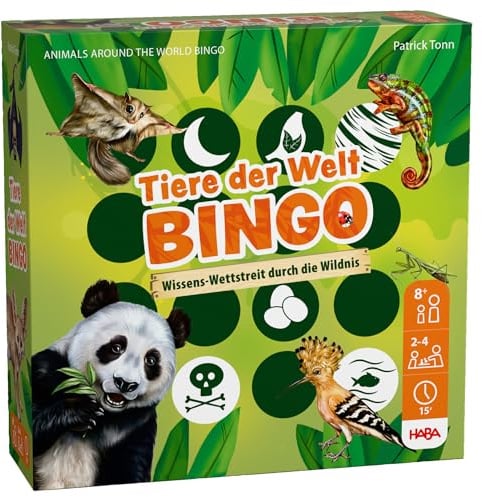 HABA Tiere der Welt – Bingo-Spiel für Kinder ab 8 Jahren, Wissensspiel mit 60 Tierkarten – Spannender Ratespaß für Kinder & Familien – 2012719001