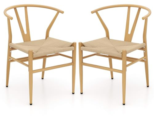 GIANTEX Juego de 2 Sillas de Comedorcon Diseño Apilable, 54 x 59 x 73 cm, Sillas Modernas con Respaldo Curvado y Asiento de Ratán, Carga hasta 150 kg, para Cocina, Salón (Natural)