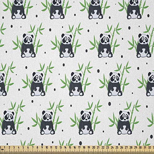 ABAKUHAUS asiatisch Stoff als Meterware, Wilde Bambusse Zoo Natur, Microfaser Stoff für Dekoratives Basteln, 1M (230x100cm), Grün Schwarz Weiß