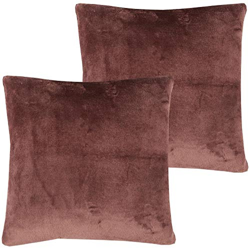 Bestlivings Flauschige Kissenhülle Celina (50 x 50 cm / 2er Pack) - Kuscheliger Bezug mit Reißverschluss Braun ideal für Dekokissen und Sofakissen