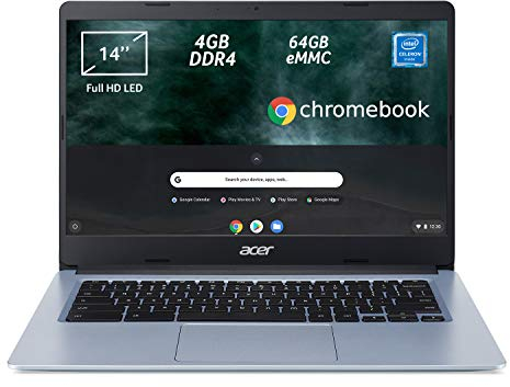 Acer Chromebook 314 CB314-1H-C2W1 Notebook, PC Portatile, Processore Intel Celeron N4000, Ram 4GB DDR4, eMMC 64 GB, Display 14 Full HD LED LCD, Scheda Grafica Intel, Chrome OS, Argento (Silver) [CB]