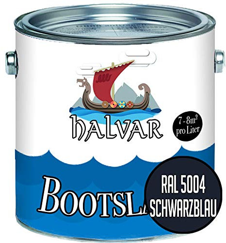 Halvar Bootslack Blau RAL 5000-5024 Yachtlack SEIDENMATT Bootsfarbe PU-verstärkt für Holz & Metall verstärkt extrem belastbar hochelastisch Schiffslackierung (1 L, RAL 5004 Schwarzblau)