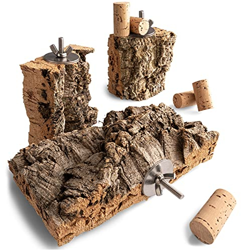 XXL Set Korksitzbrett 20x10cm + 10x10cm für Wellensittich und Nymphensittich. Das Kork-Spielzeug aus Natur-Kork. 3 Stück Sitzbretter für artgerechte Haltung, Sparpaket