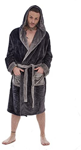 Keanu KM183-CG-SM - Mens Contrast Hooded Gown - Charcoal/Grey - S/M