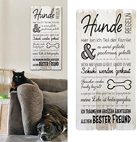 Plankenschild Wandschild Shabby Chic Hunderegeln Hund Haustierregeln Sprüche Regeln Holzoptik Wanddekoration (1 x Plankenschild Hunderegeln)