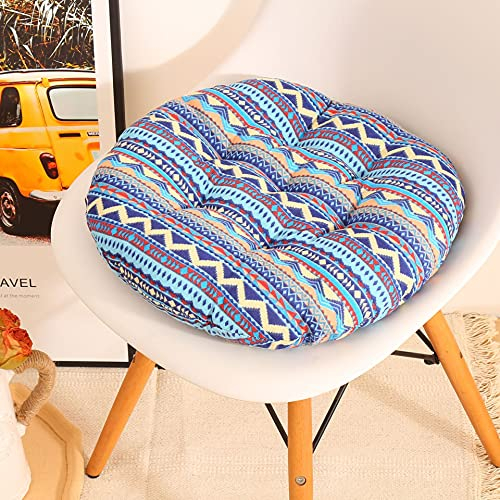 Hiseng 2er-Set Sitzkissen Tatami Stuhlkissen Runde Druck Weiches Dickes Matratzenkissen Bodenkissen Sitzpolster für Esszimmer/Küche/Terrasse/Stuhl/Bank (Blaues Böhmen,40cm)