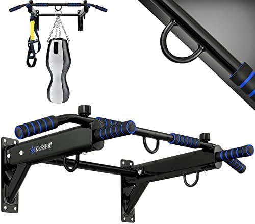 KESSER® 4in1 Klimmzugstange zur Wandmontage rutschfesten Griffen zusätzliche Funktion für Seile Ringe und Boxsäcke verschiedene Griffpositionen | sicher & stabil | + Montagezubehör Pull Up Bar indoor