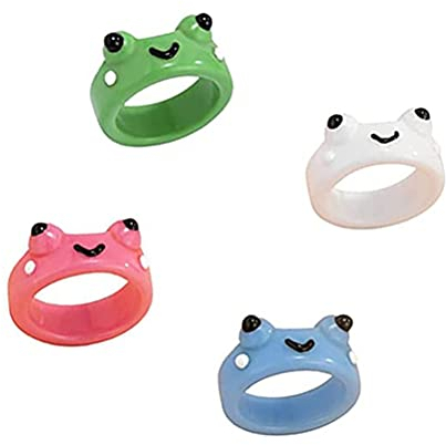 Cricia Niedliche Frosch-Ton-Ringe, 3D niedlicher Tierharz-Ästhetik-Schmuck, stapelbarer handgefertigter personalisierter Cartoon-Ring, Mode-lustiges Ring-Set für Frauen Mädchen
