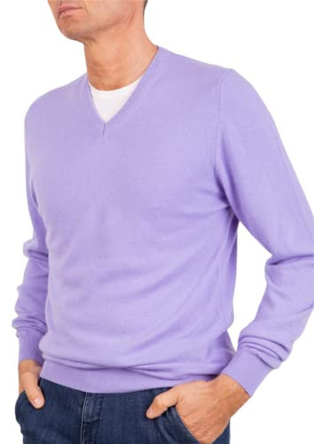 Marenza Scollo V Uomo Manica Lunga Misto Cashmere Seta Made in Italy (L, Lilla)