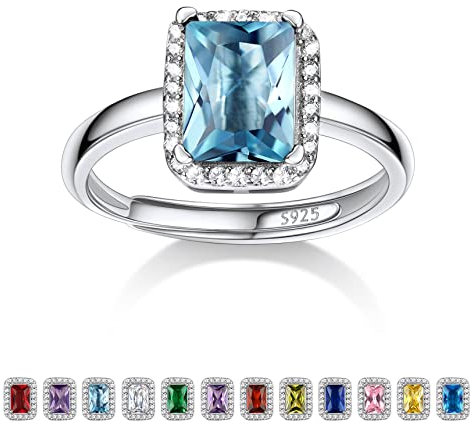 Bestyle Ring Silber 925 Frauen Bling Mondstein März Damenring Verstellbar Fingerring mit Aquamarin Blauer Heilstein Modeschmuck für Mädchen