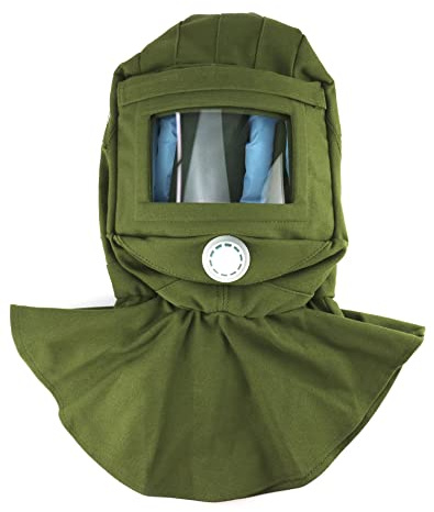 QWORK Sand Blasting Hood Cap, Shawl Cap Sandblasting Mask Anti Dust/Wind Sandblasting Tool Mask,Cut/Scratch/Heat Resistant Neck Protector, Green