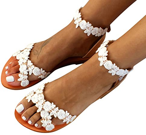 Dasongff Sandales Plates d'été Dentelle pour Femme - Élégantes - pour Fête Mariage Soirée - Bohème Rome - Vintage - Tongs - Tong - Sandales Été - Nu-Pieds Femme Confort - Séparateur d'orteils