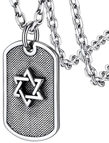 FaithHeart Edelstahl Davidstern Anhänger Hundemarke Kette Erkennungsmarke Hexagramm Kette für Ehefrau Freunden