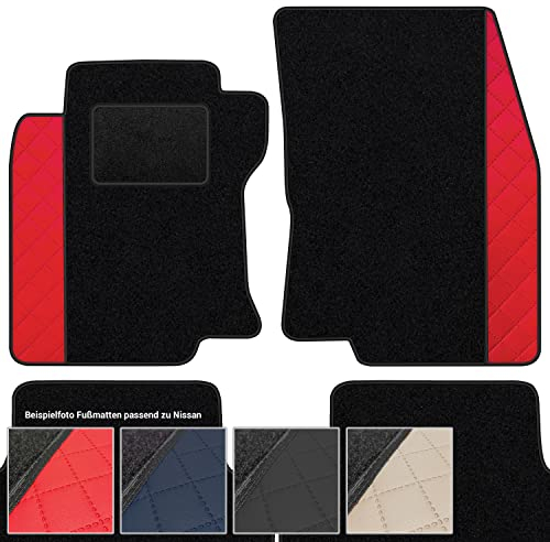 moto-MOLTICO Fußmatten Auto Velours Autoteppiche Schwarz Automatten Set 4-teilig - Auffälliges Design - passend für Nissan Micra K11 1992-2002 (Rotes Muster)