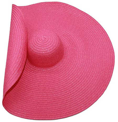 WSLCN Chapeau de Soleil Femme Capeline Chapeau à Large Bord Casquettes Anti-Soleil Respirant Anti UV Grand Chapeau de Paille Rose Rouge