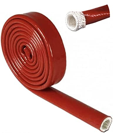 Ummickl 1/2(12.7mm) ID Fire Sleeve Heat Sleeve Heat Shielded Fire Thermo Armor Silicone Coated Fiberglass for Automotive Hose Lines & Electrical Wiring,5 feet(Red)