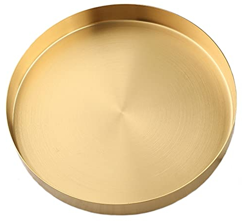Round Gold Serving Tray 20CM/8 Inches Decorative Vanity Tray for Bedroom, Bathroom
