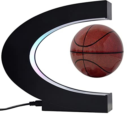 SYFUNLV Magnetische Schwebender Globus,Rotierende Erde Globus Kugel,Schwebender Globus mit LED-Lichtern, Wohnkultur Büro Dekoration Geografie Bildungs Kinderspielzeug Geschenk (Basketball)