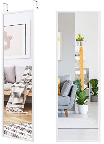 COSTWAY Over The Door Mirror, Full Length Hanging Mirrors with Adjustable Hooks, Wall Mounted Dressing Mirror for Bathroom, Bedroom and Wardrobe, 108 x 36cm (White)