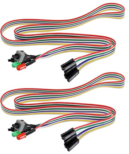 EMSea 2PCS PC Power Switch Button Cable Desktop Computer Case Motherboard On/Off/Reset/HDD Switch Cord Front Bezel Wire with Red Green LED Indicator Light