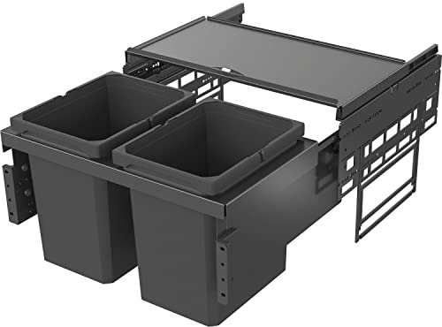VAUTH-SAGEL Envi Space S KB 600 mm Poubelle encastrable à 2 compartiments, système de tri des déchets avec connexion avant dans le meuble sous-évier 2 x 15,5 l, en plastique, gris lave