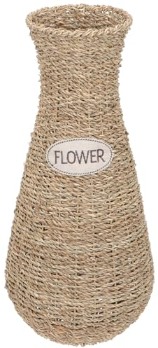 DOITOOL Vasen Deko, Landhausstil Deko Bodenvase Landhaus-Dekoration, Pflanzen- Trockenblumen Zur Dekoration Rattan-Blumentopf Kreative, Vase Beige Gewebter Blumentopf Blumenvase (44x21x21cm)