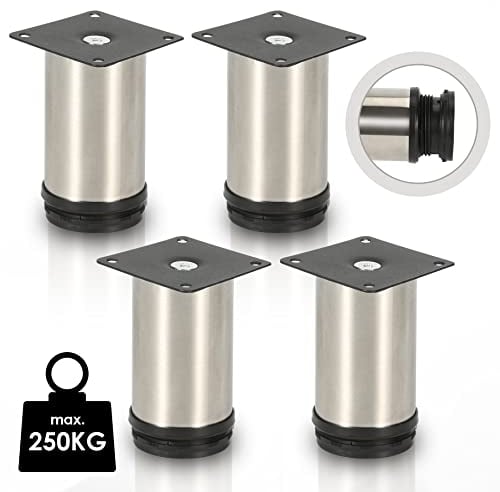 Jopassy 4er Set Edelstahl Möbelbeine,Schrankfüße Höhenverstellbar Füße für möbel, mit Schrauben,Höhe 120 mm | Belastbar bis 250 KG, für Sofa Möbelfüße Schreibtisch Stühle, Einfachen Montage