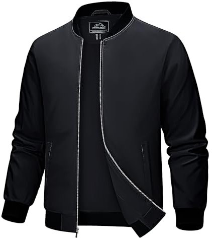 MAGCOMSEN Herren Übergangsjacke Bomber Blouson Jacke Stehkragen Casual Windbreaker Herren Polyester Bikerjacke Frühling Sommer Pilotenjacke Jagd Army Baseballjacke Schwarz XL