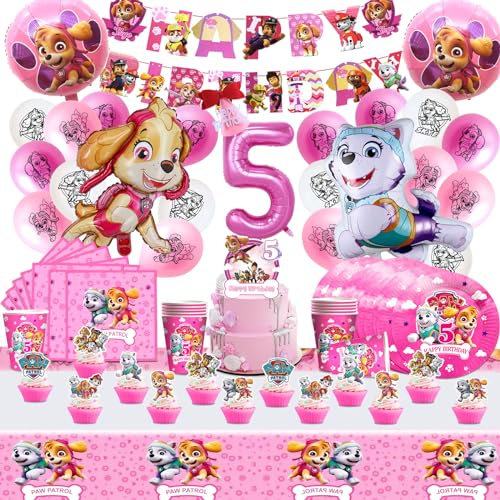 MIUNUO Decoration Anniversaire Pat Dog 5 ans, Kit Anniversaire Pat Dog, Assiette Pat Dog Anniversaire, Anniversaire Pat Dog Fille, Ballon Pat Dog, Deco Gateau Pat Dog, Serviette,Vaisselle