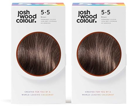 Josh Wood Colour Permanent Hair Dye, 5.5 Brown, Ammonia-Free, 296ml 2-Pack | 100% grey coverage, vegan formula, shine complex for glossy hair, salon-created colour, easy root-to-tip application
