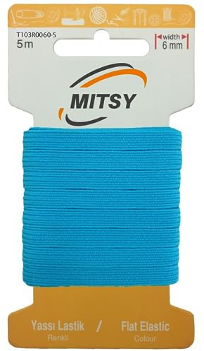 MITSY Cinta elástica resistente para coser, ancho de 6 mm, 5 m, color turquesa, para goma de pantalones, hogar, manualidades, telas para costura